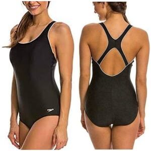 Speedo Women's Moderate Ultraback Swimsuit Black White One Piece Sz 22 NWT